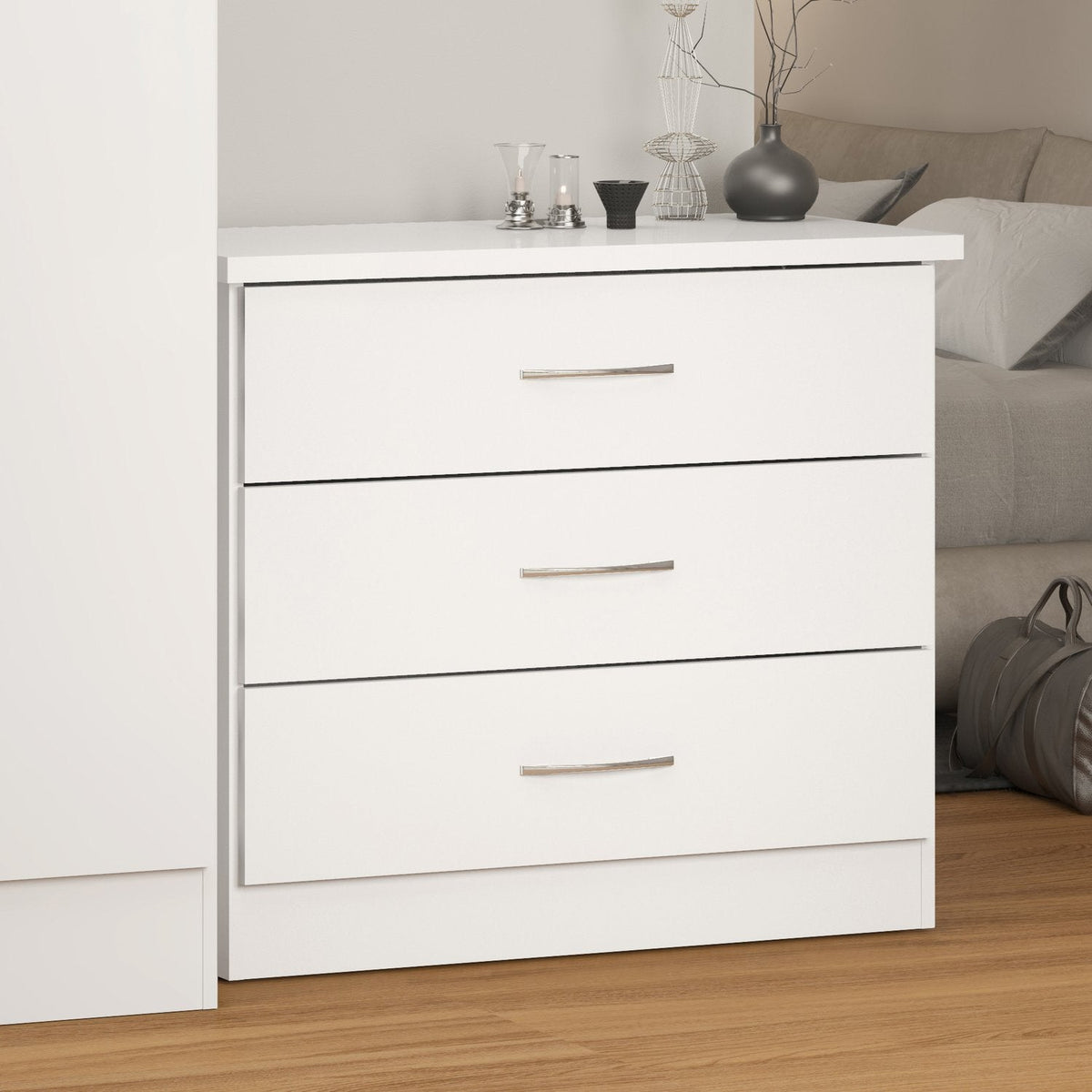Nevada 3 Drawer Chest - White Gloss