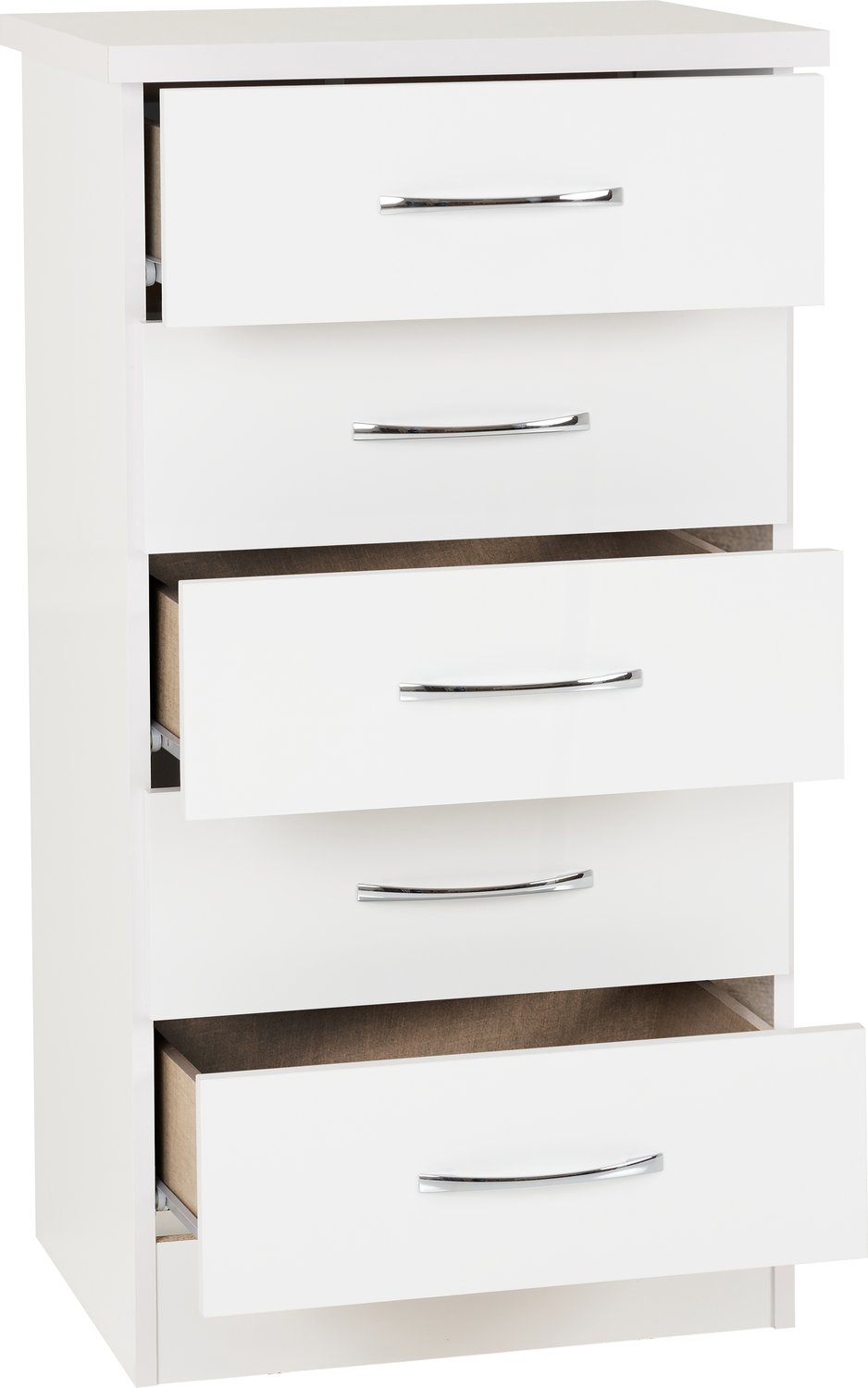 Nevada 5 Drawer Narrow Chest - White Gloss