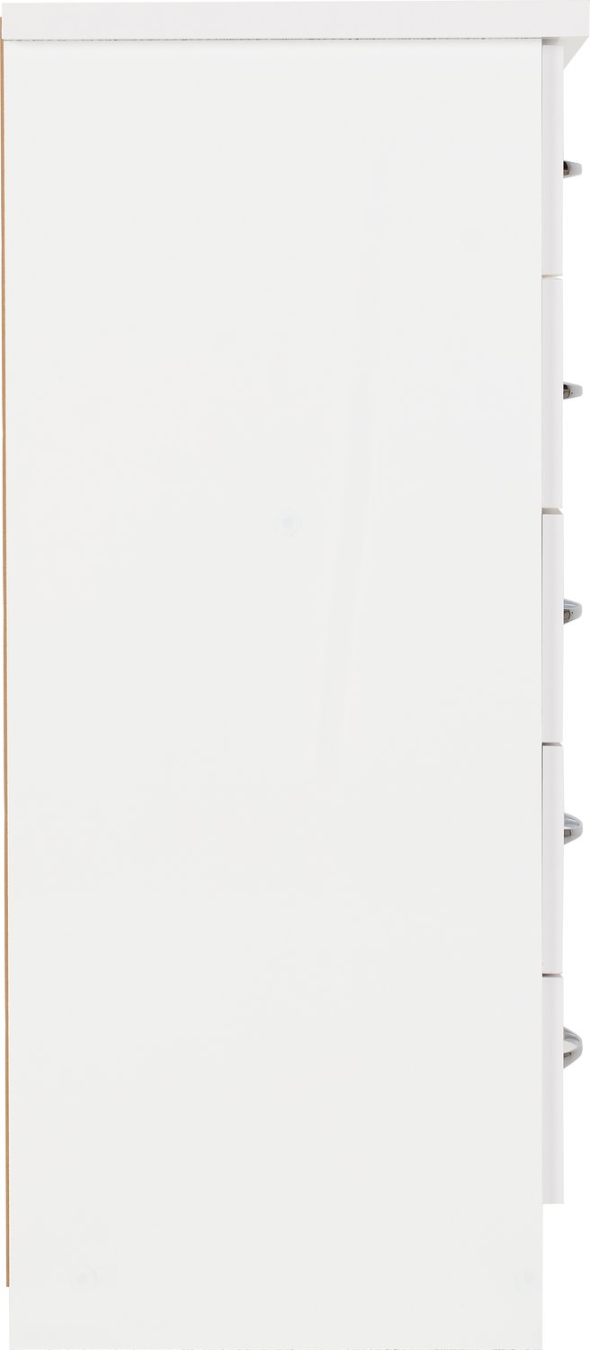 Nevada 5 Drawer Narrow Chest - White Gloss