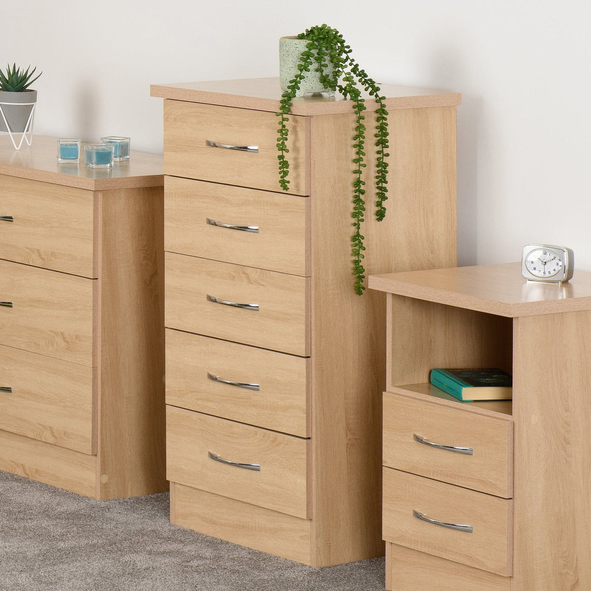 Nevada 5 Drawer Narrow Chest - Sonoma Oak Effect