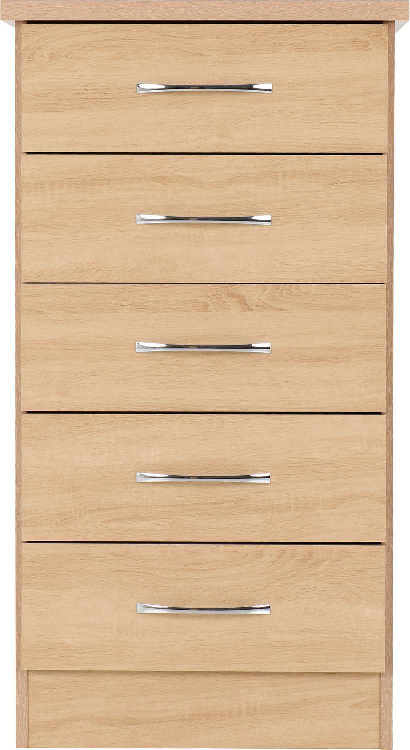 Nevada 5 Drawer Narrow Chest - Sonoma Oak Effect