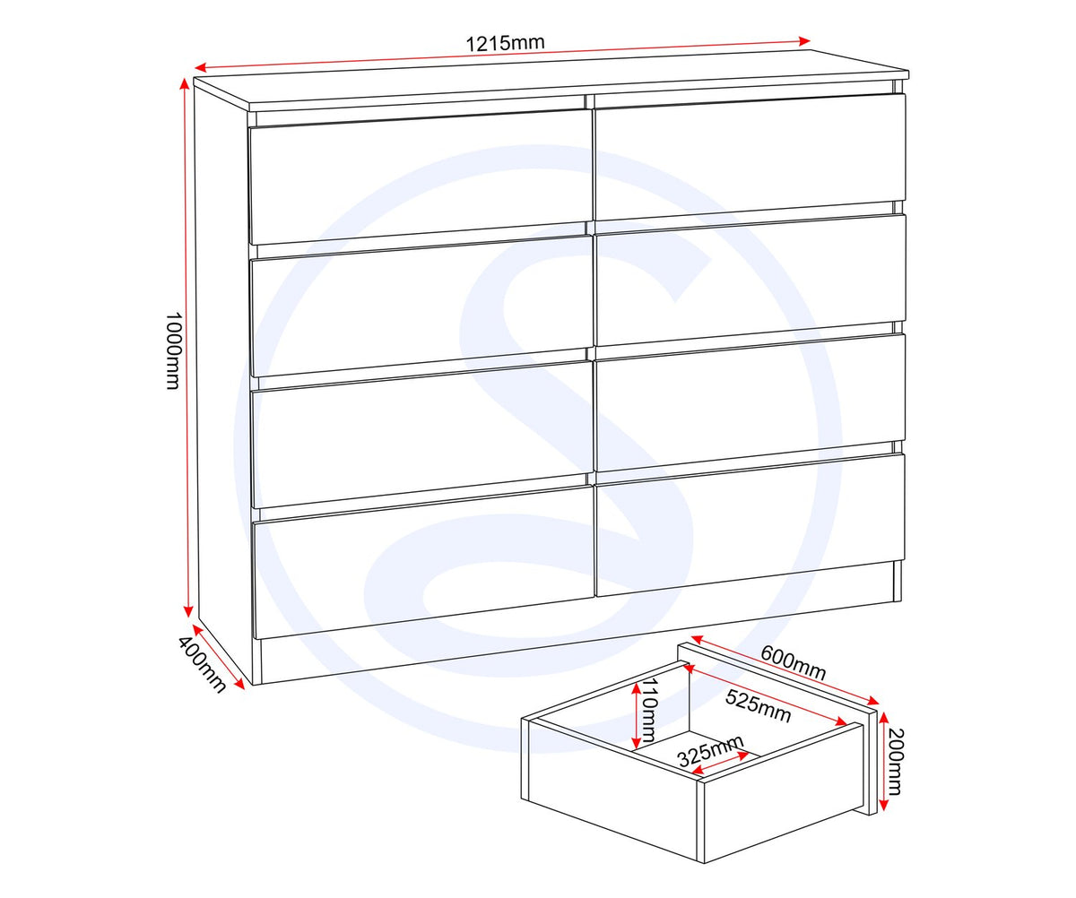 Malvern 8 Drawer Chest - Black
