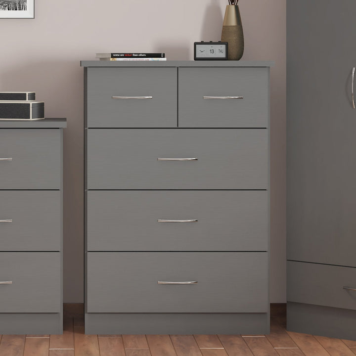 Nevada 3+2 Drawer Chest - 3D Effect Grey