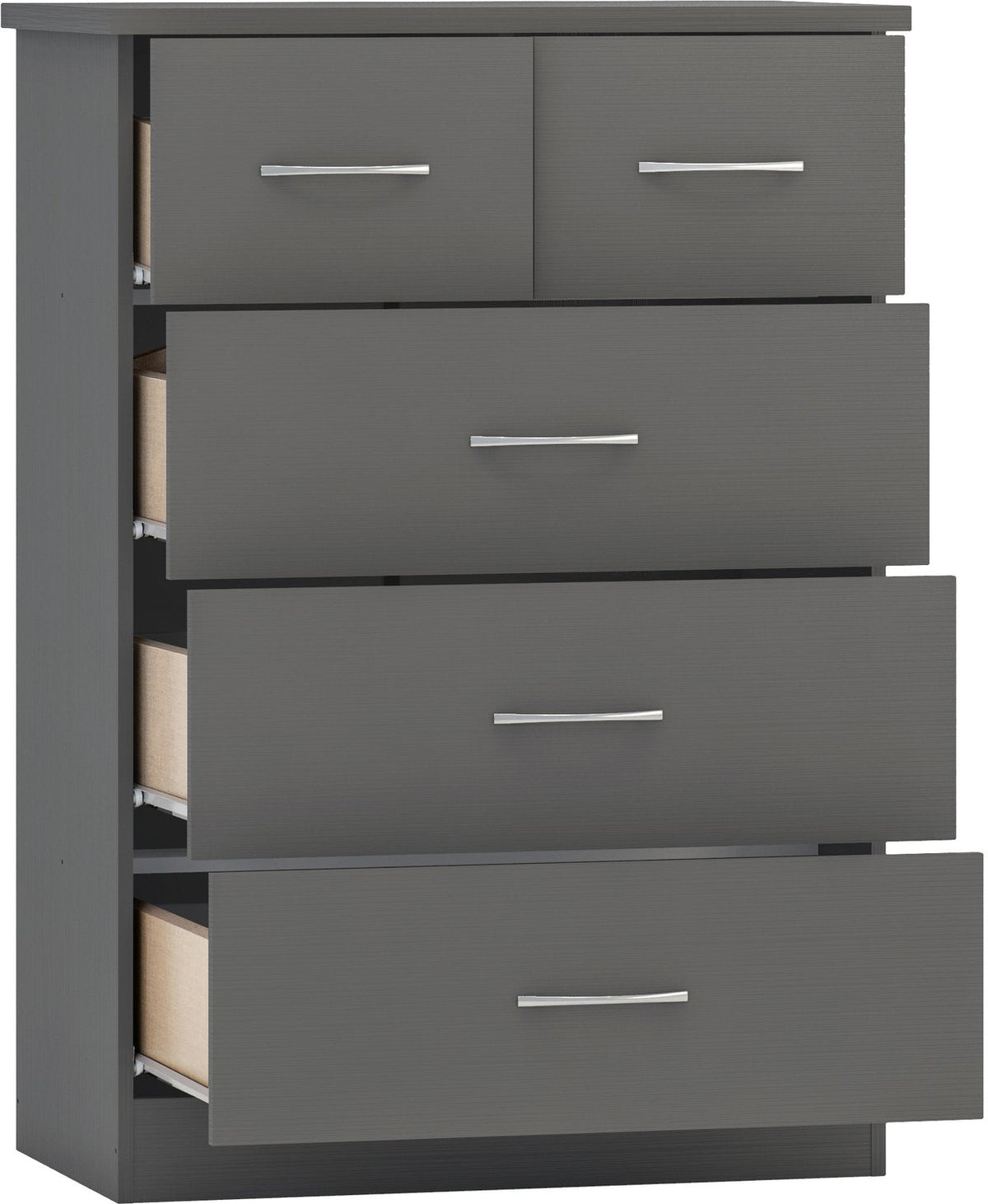 Nevada 3+2 Drawer Chest - 3D Effect Grey
