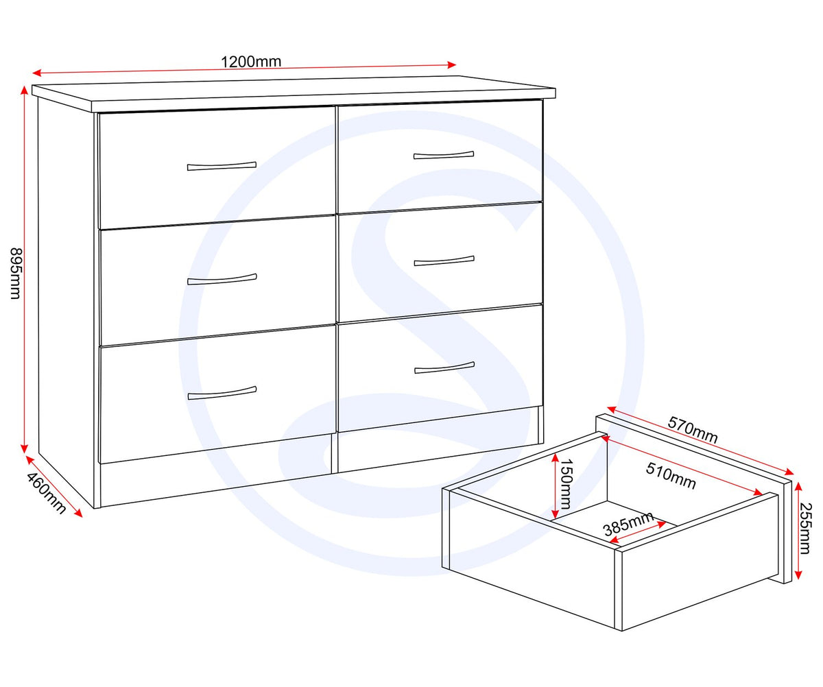 Nevada 6 Drawer Chest - 3D Effect Grey