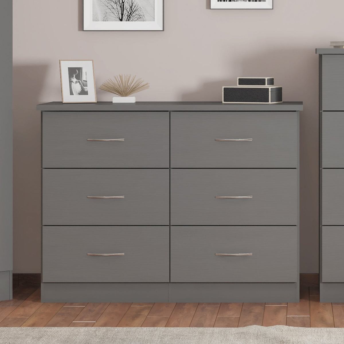 Nevada 6 Drawer Chest - 3D Effect Grey