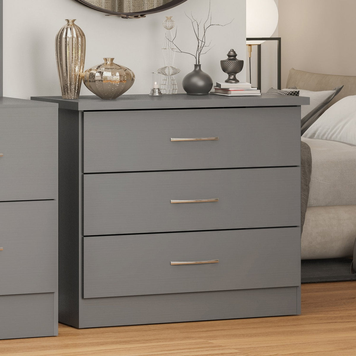 Nevada 3 Drawer Chest - 3D Effect Grey