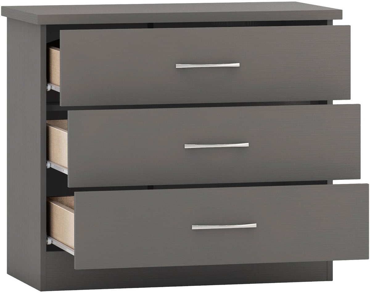Nevada 3 Drawer Chest - 3D Effect Grey