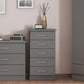 Nevada 5 Drawer Narrow Chest - 3D Effect Grey