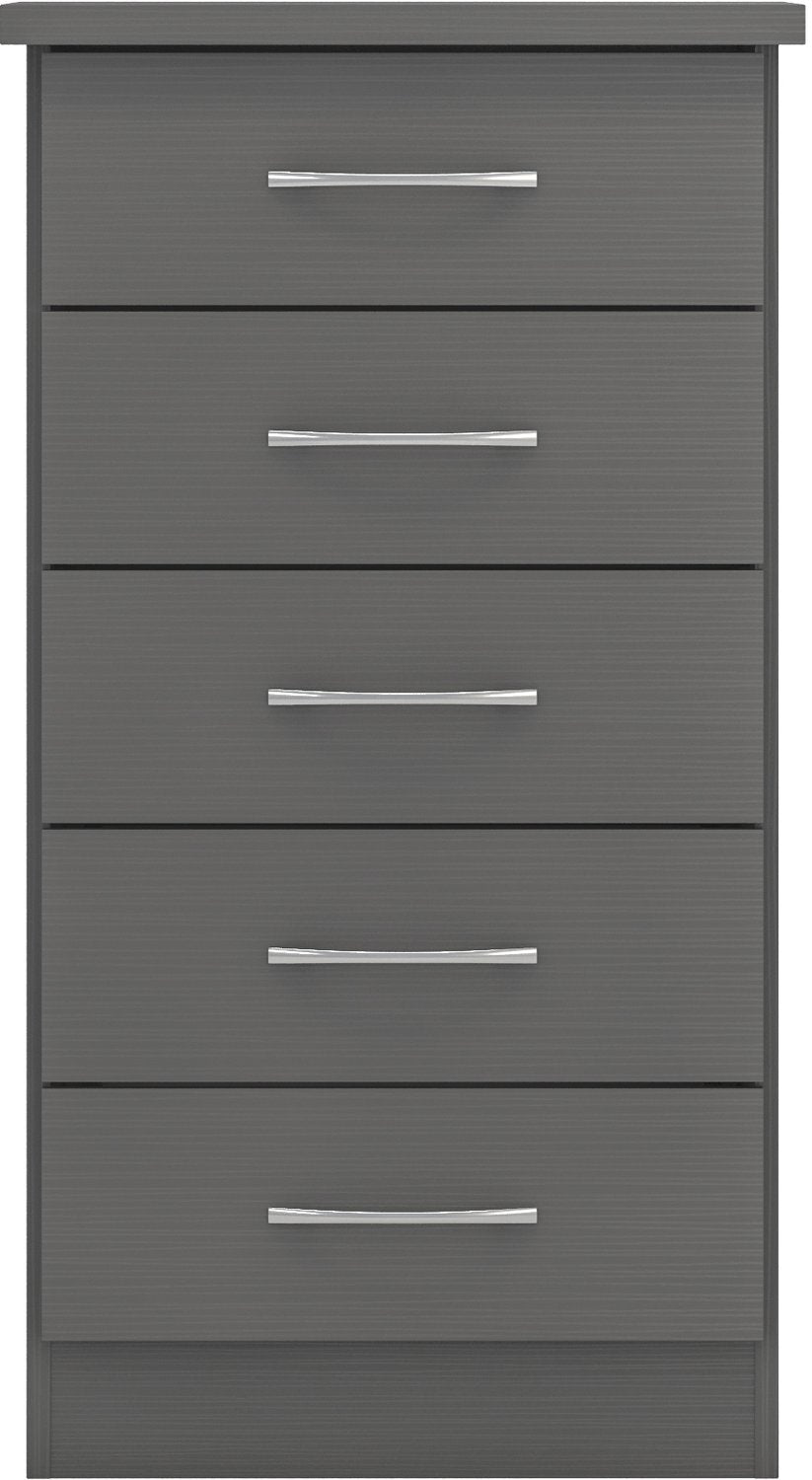 Nevada 5 Drawer Narrow Chest - 3D Effect Grey