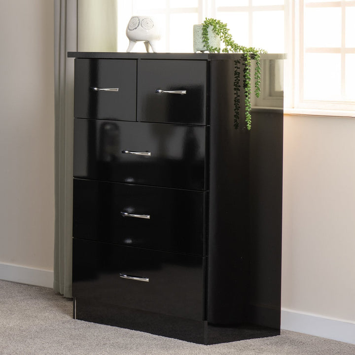 Nevada 3+2 Drawer Chest - Black Gloss