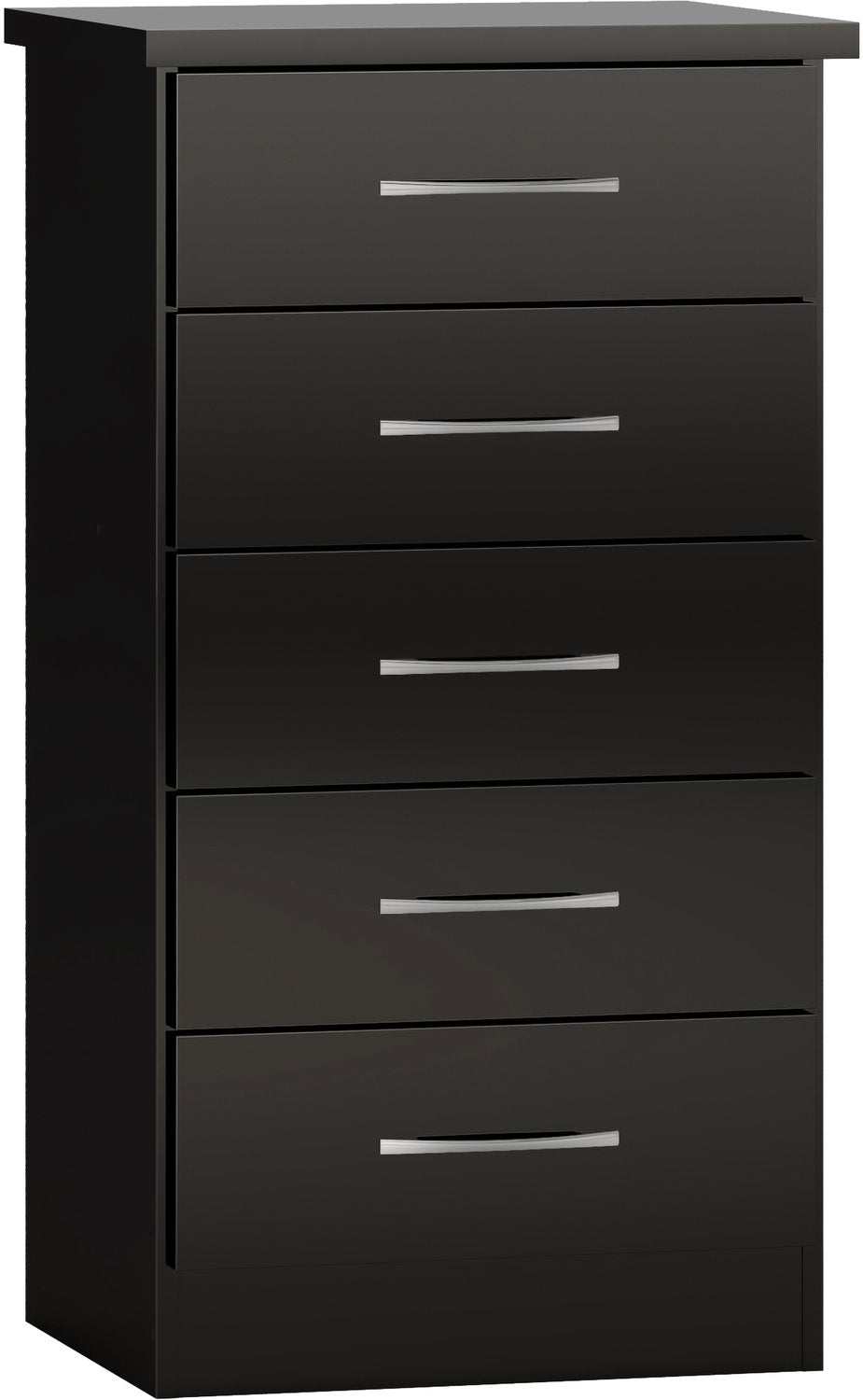 Nevada 5 Drawer Narrow Chest - Black Gloss
