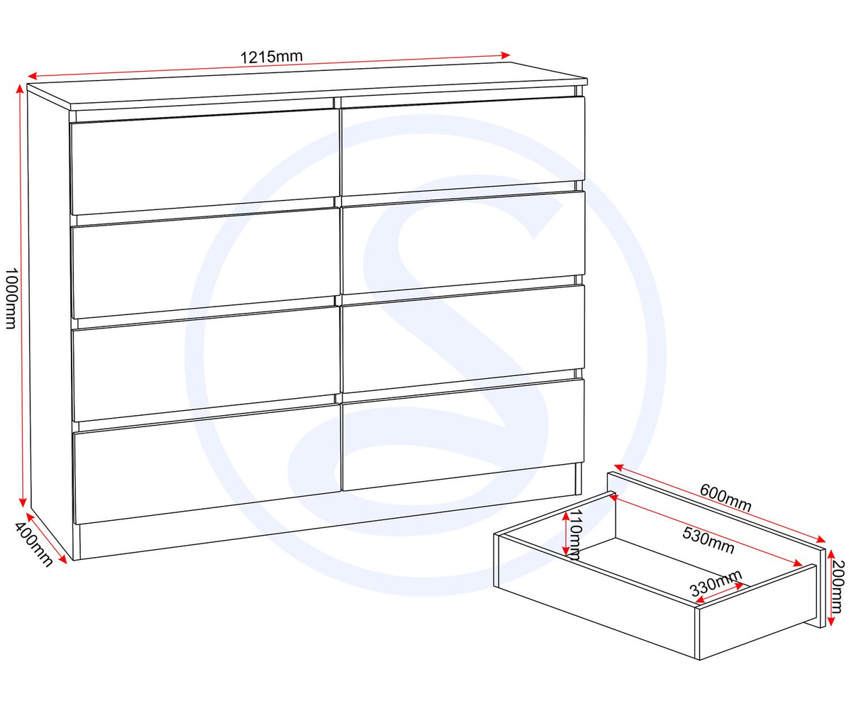 Malvern 8 Drawer Chest - Urban Snow