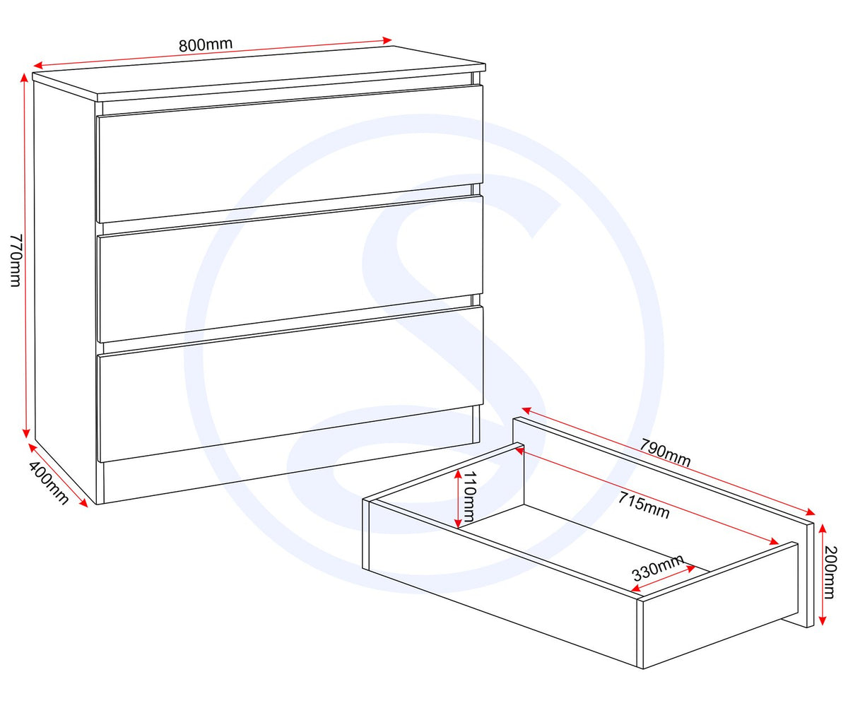 Malvern 3 Drawer Chest - Urban Snow