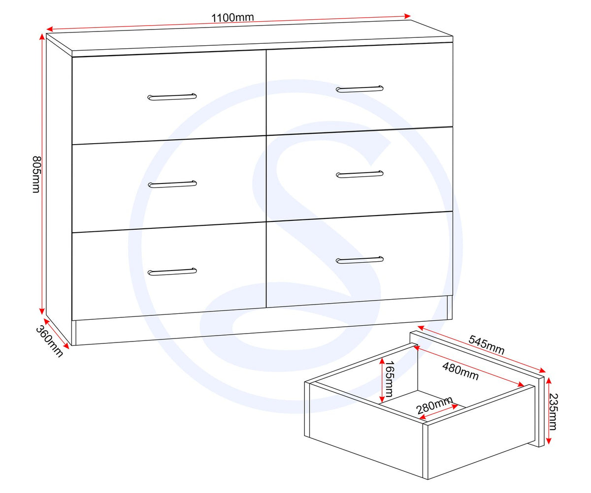 Dakota 6 Drawer Chest - Oak Effect