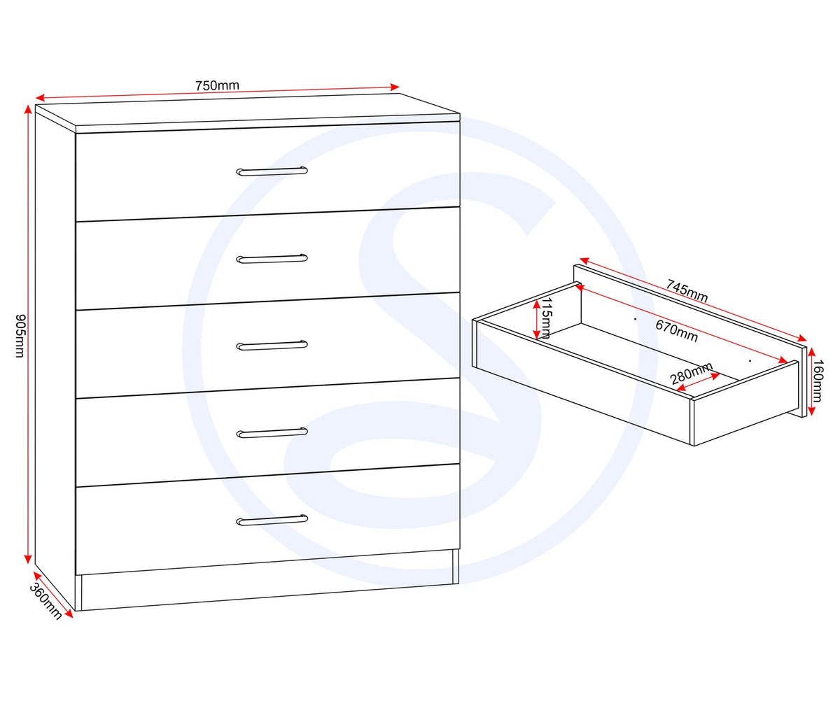 Dakota 5 Drawer Chest - Oak Effect