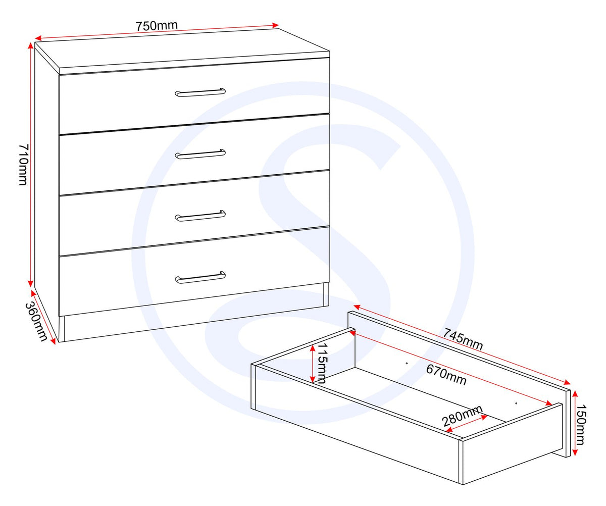 Dakota 4 Drawer Chest - Oak Effect