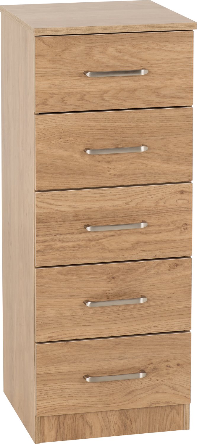 Dakota 5 Drawer Narrow Chest - Oak Effect