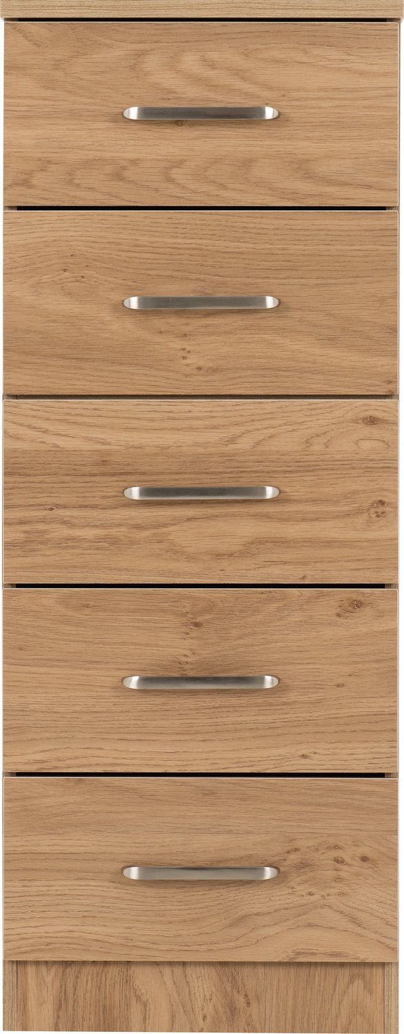 Dakota 5 Drawer Narrow Chest - Oak Effect