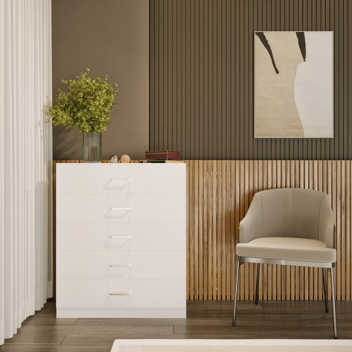 Dakota 5 Drawer Chest - White