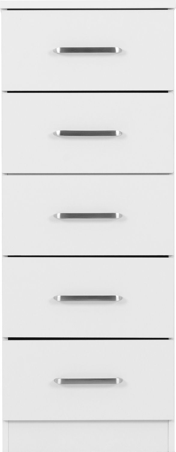 Dakota 5 Drawer Narrow Chest - White