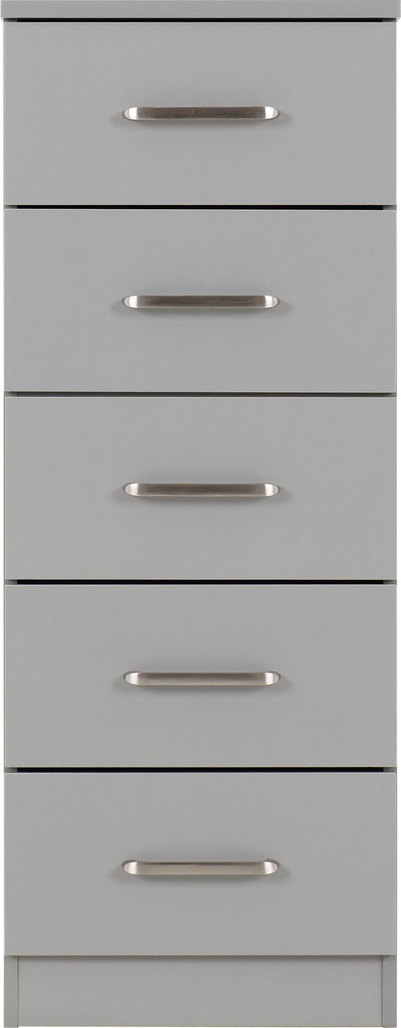 Dakota 5 Drawer Narrow Chest - Light Grey