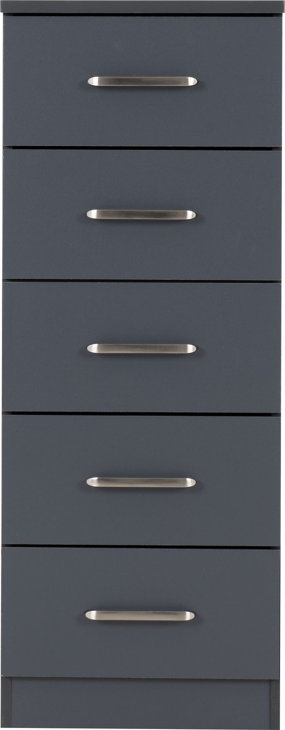 Dakota 5 Drawer Narrow Chest - Dark Grey