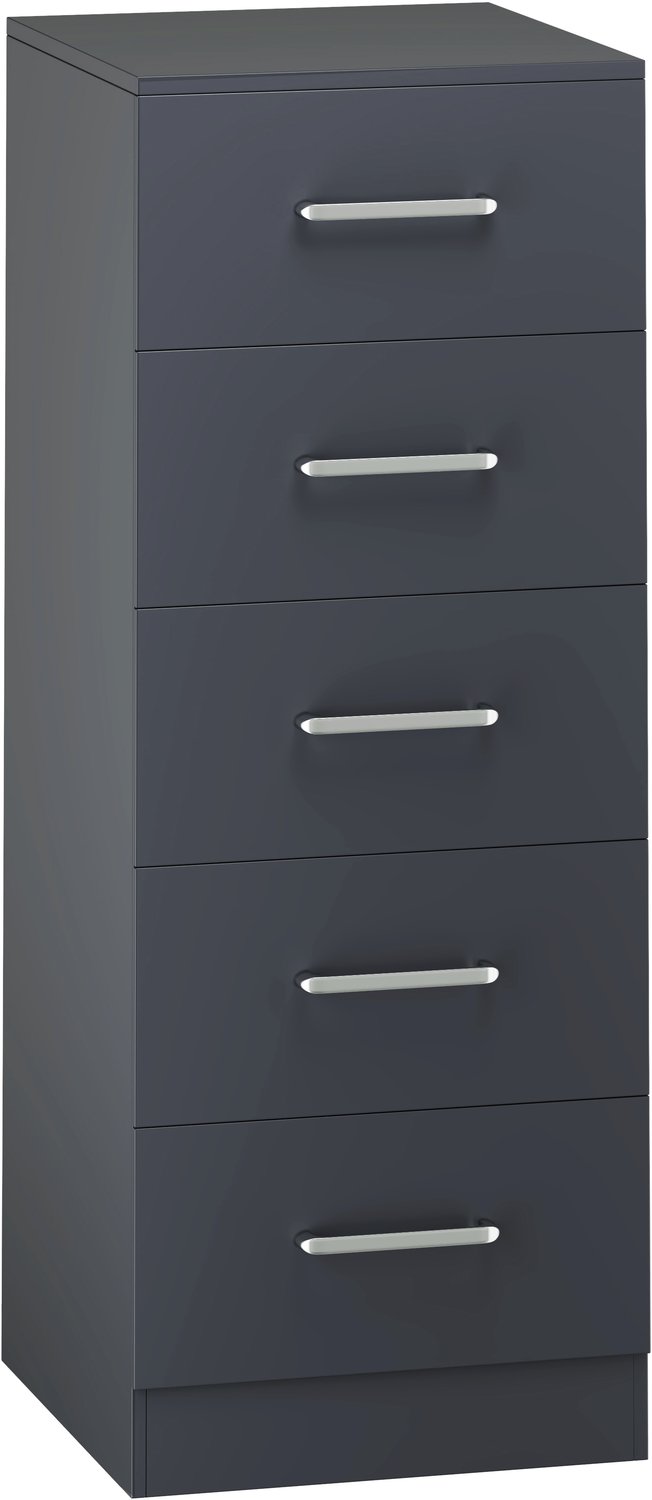 Dakota 5 Drawer Narrow Chest - Dark Grey