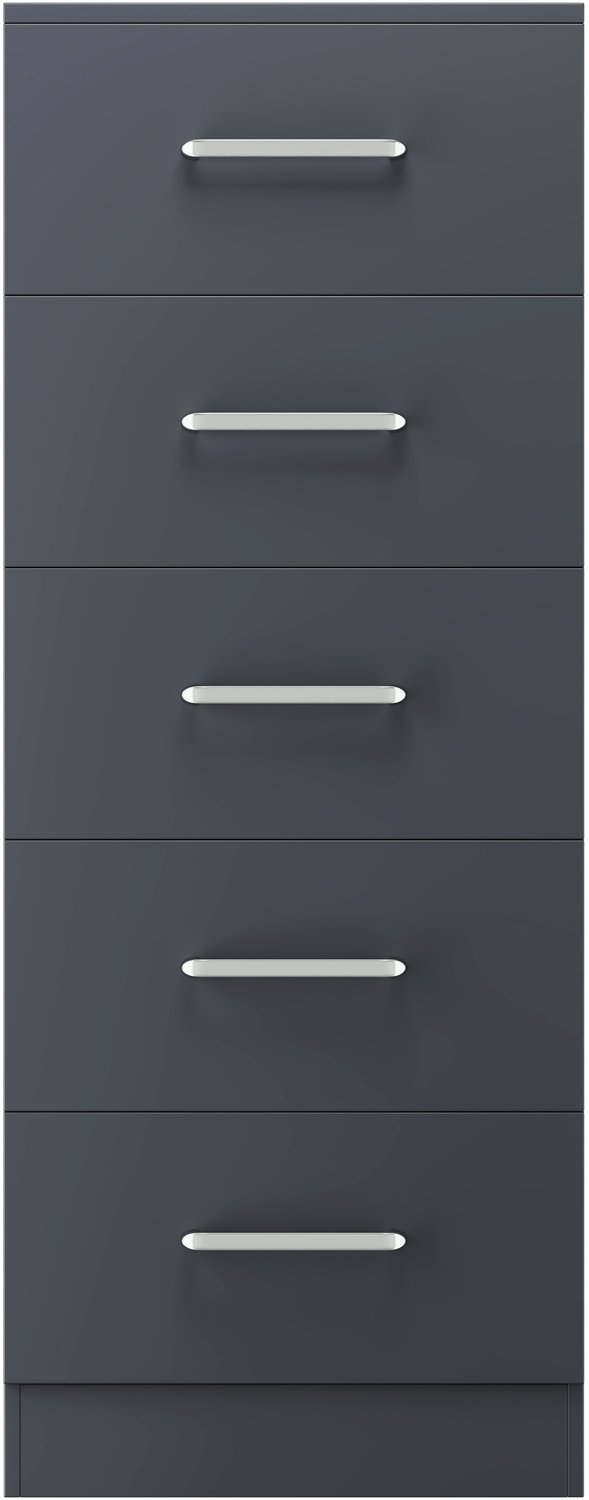 Dakota 5 Drawer Narrow Chest - Dark Grey