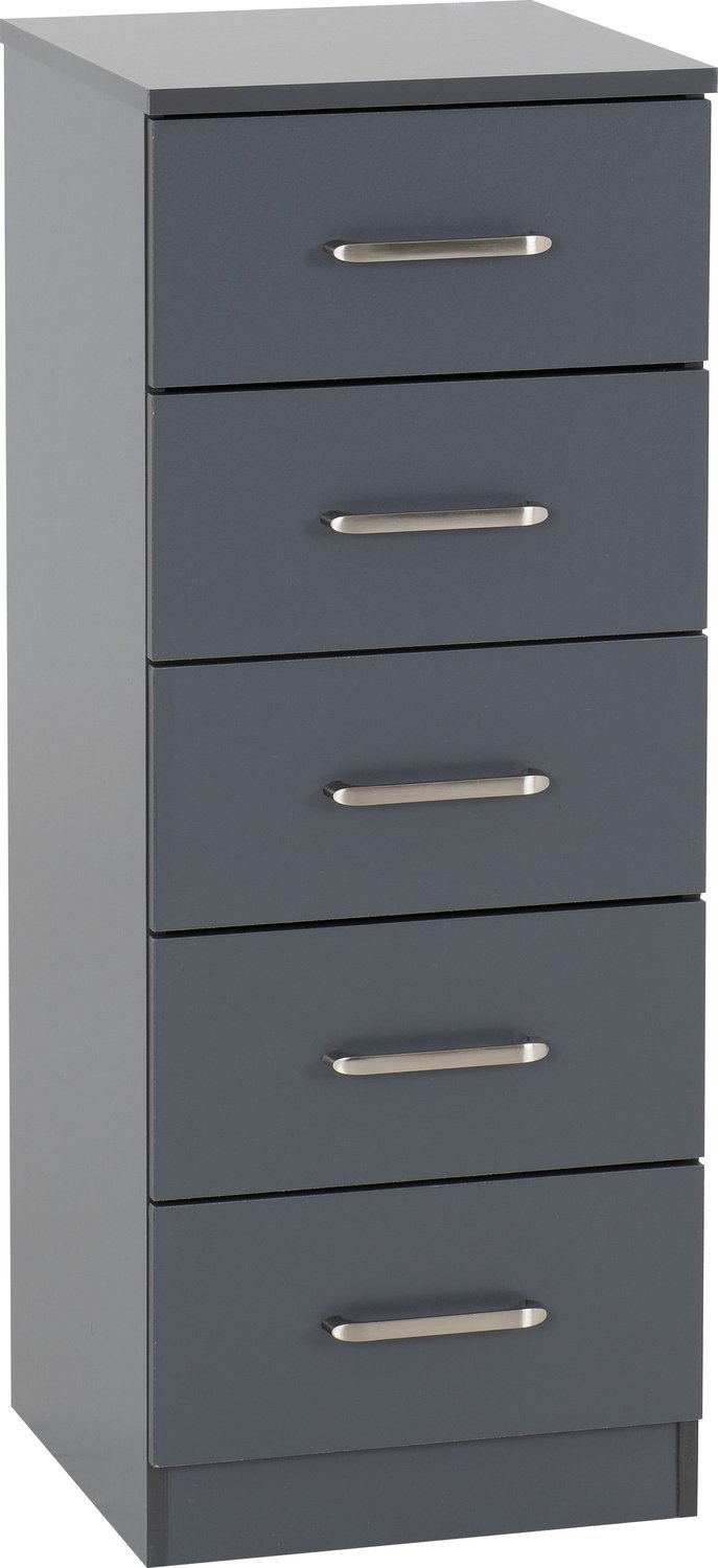 Dakota 5 Drawer Narrow Chest - Dark Grey