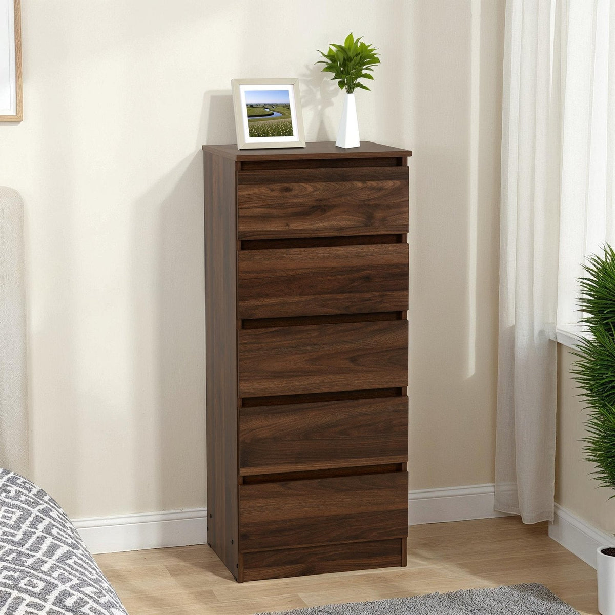 Malvern 5 Drawer Narrow Chest (Dunelm Only) - Walnut Effect Veneer