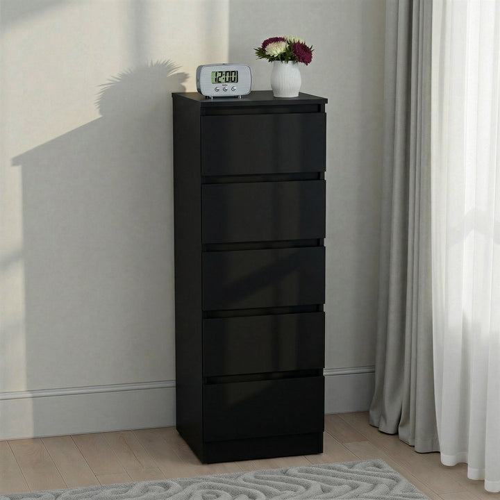 Malvern 5 Drawer Narrow Chest - Black