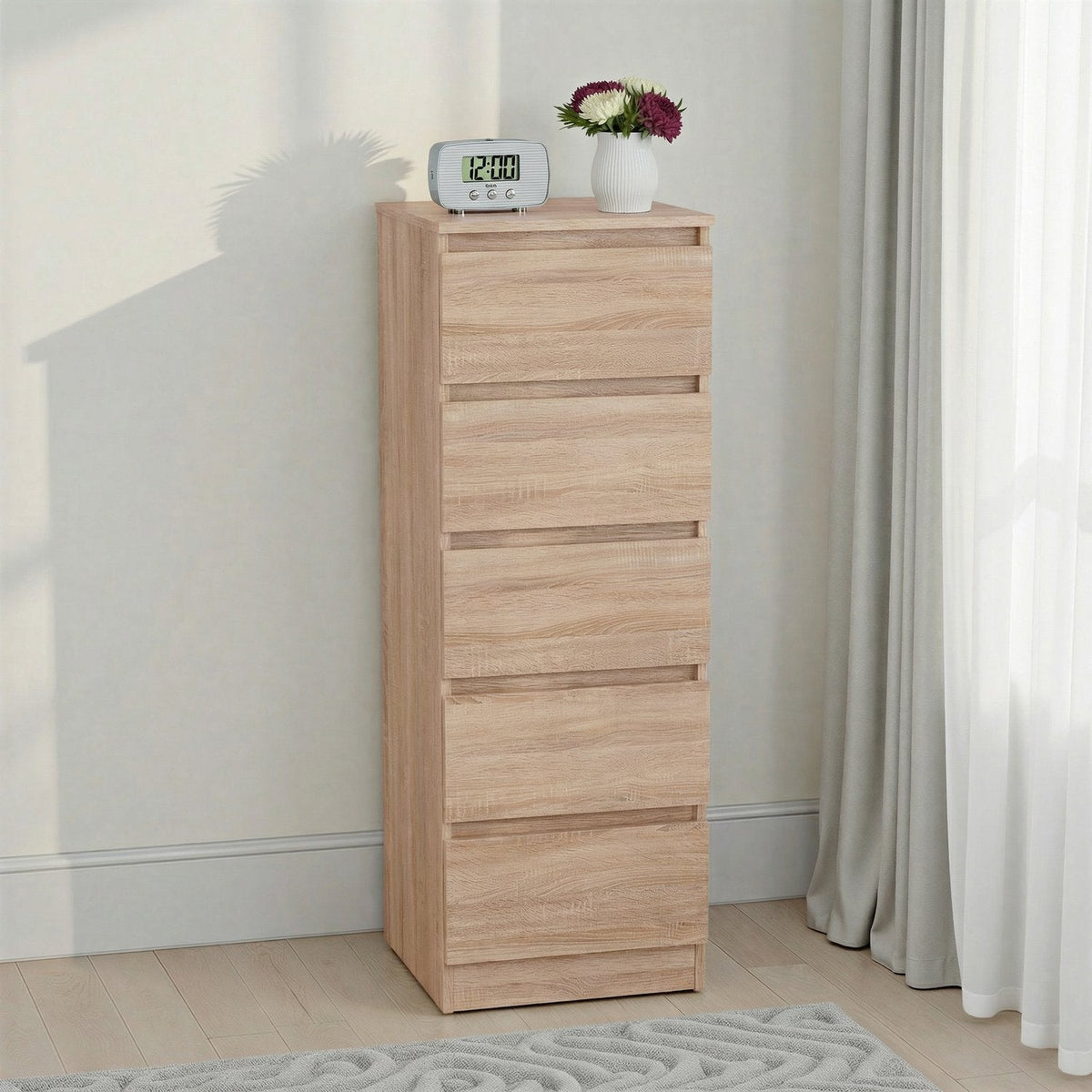 Malvern 5 Drawer Narrow Chest - Sonoma Oak Effect