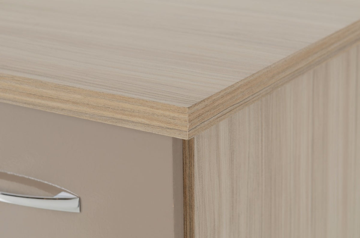 Nevada 3 Drawer Bedside - Oyster Gloss/Light Oak Effect Veneer