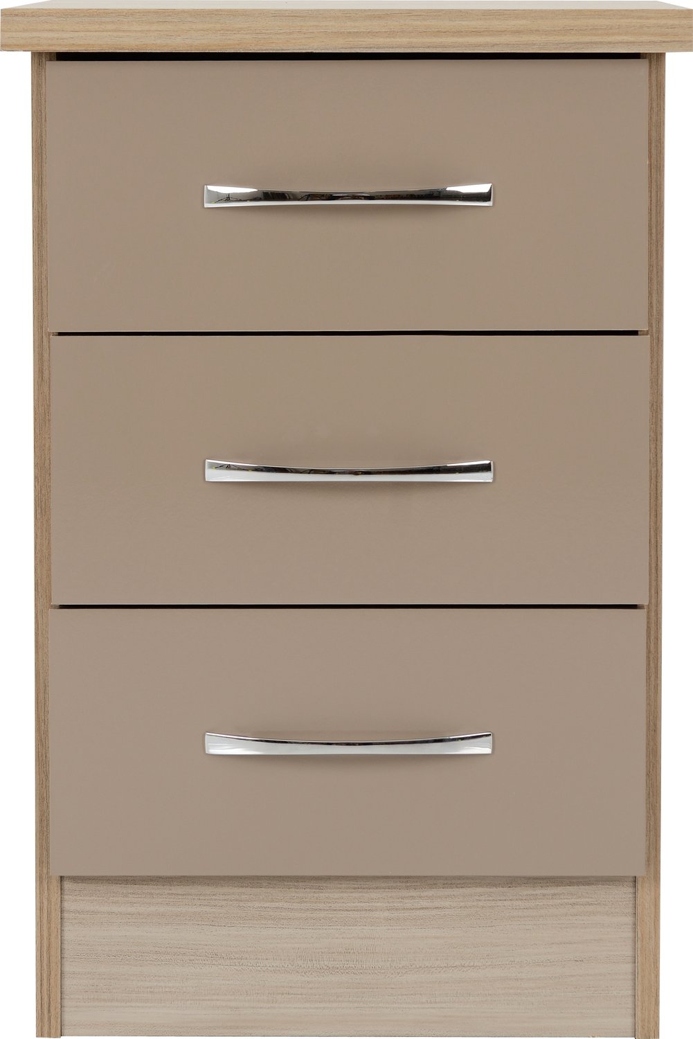 Nevada 3 Drawer Bedside - Oyster Gloss/Light Oak Effect Veneer