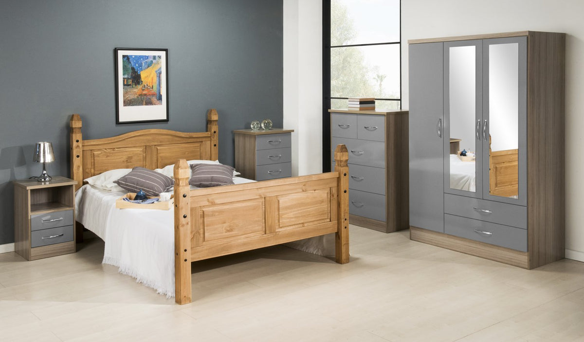 Nevada 2 Drawer Bedside - Grey Gloss/Light Oak Effect Veneer