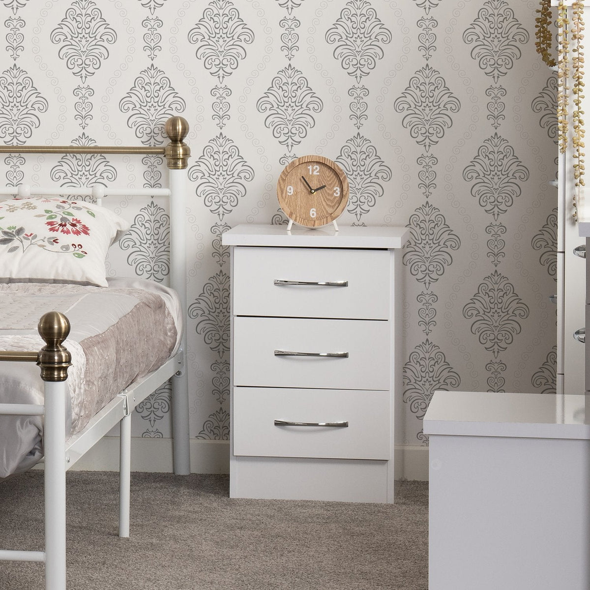 Nevada 3 Drawer Bedside - White Gloss