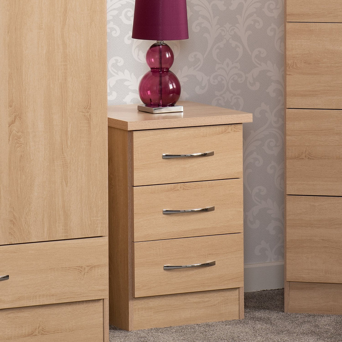 Nevada 3 Drawer Bedside - Sonoma Oak Effect