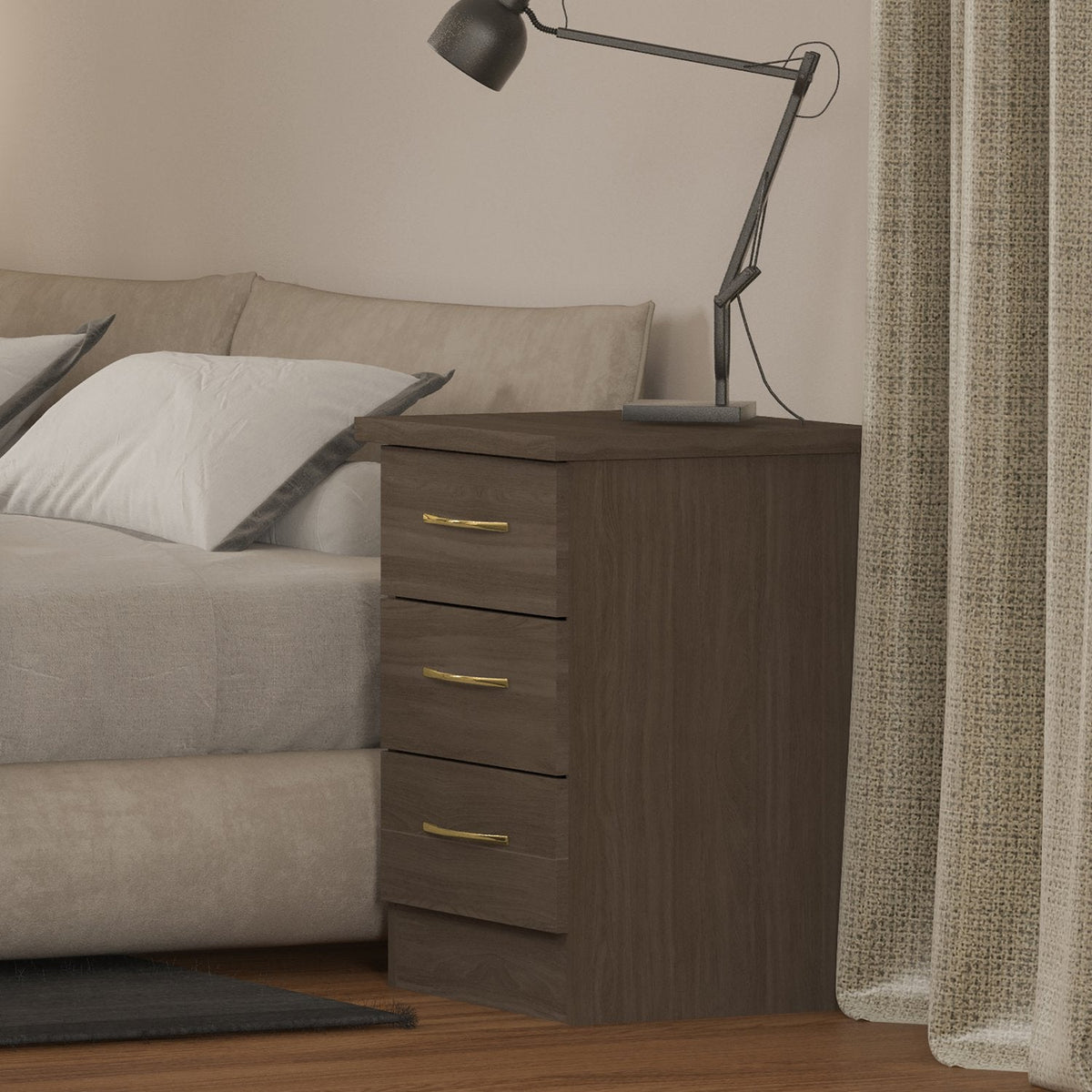 Nevada 3 Drawer Bedside - Rustic Oak Effect
