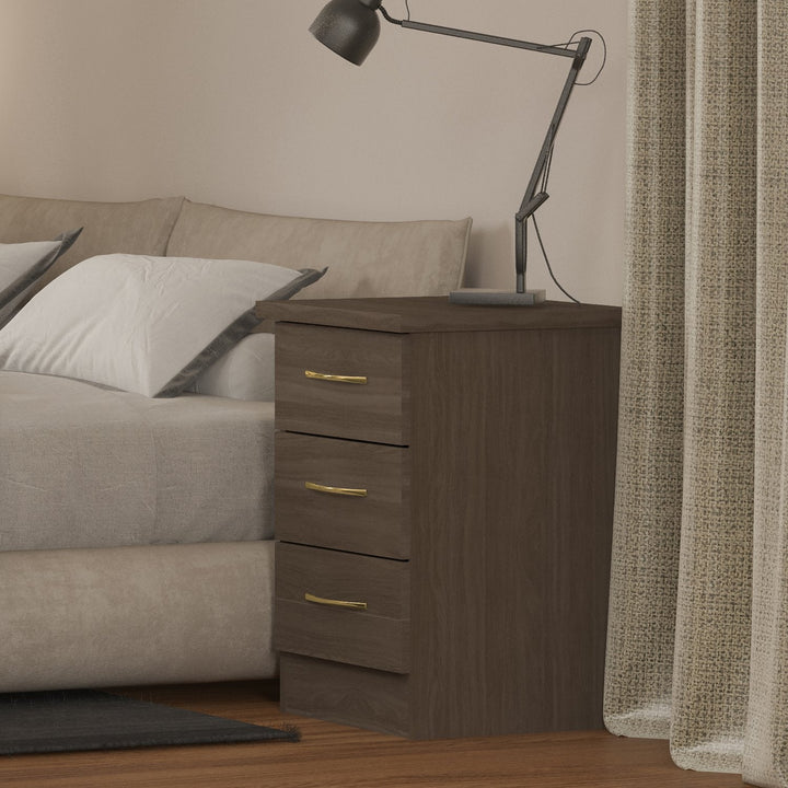 Nevada 3 Drawer Bedside - Rustic Oak Effect