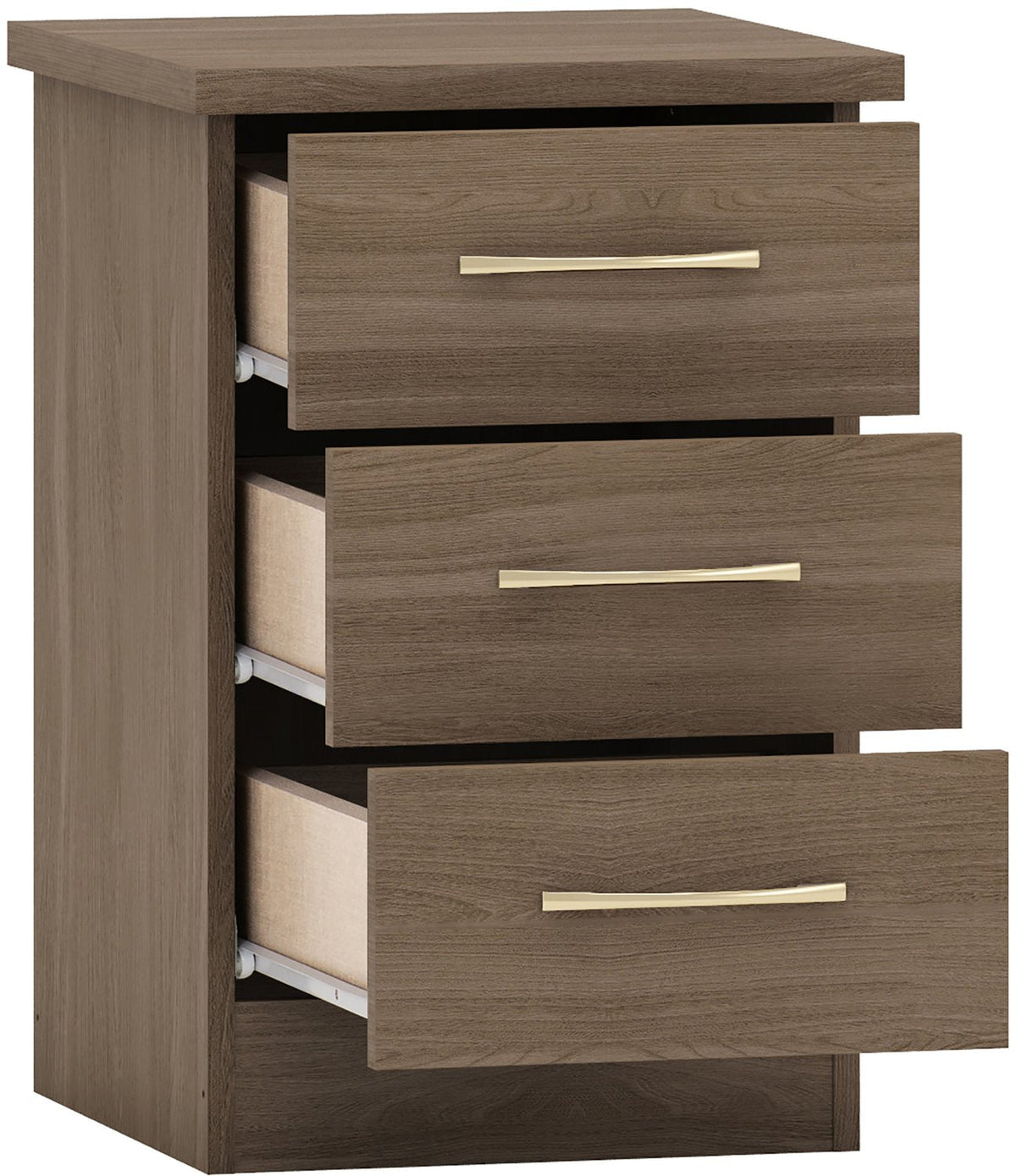 Nevada 3 Drawer Bedside - Rustic Oak Effect