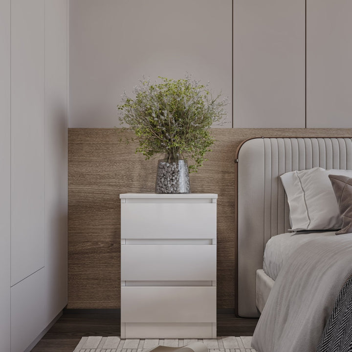 Malvern 3 Drawer Bedside - White