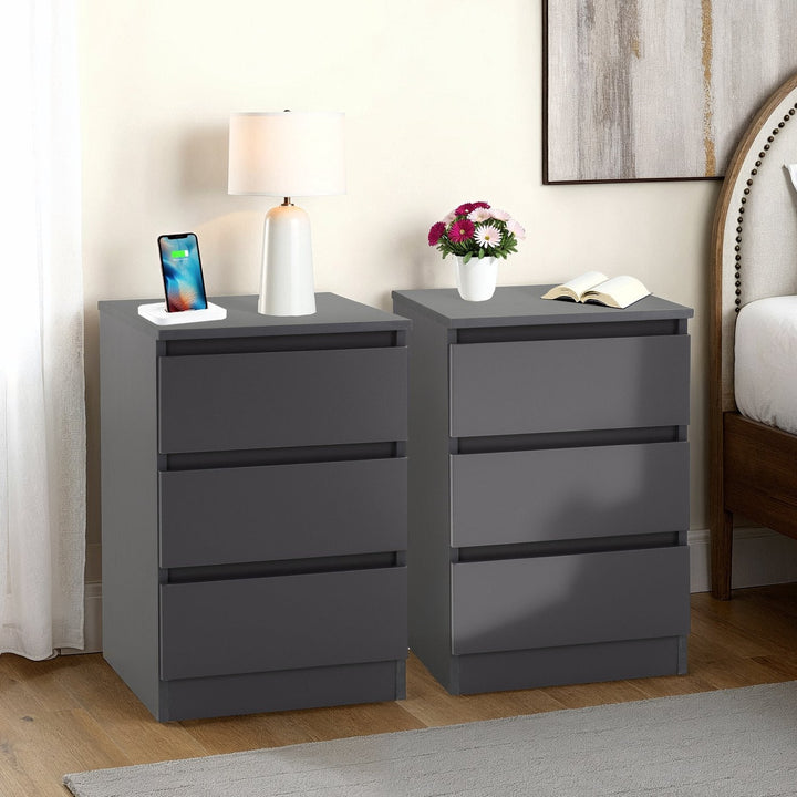 Malvern 3 Drawer Bedside (Pair) - Grey