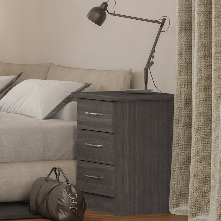 Nevada 3 Drawer Bedside - Black Wood Grain
