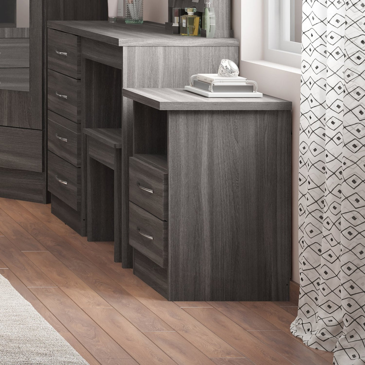 Nevada 2 Drawer Bedside - Black Wood Grain