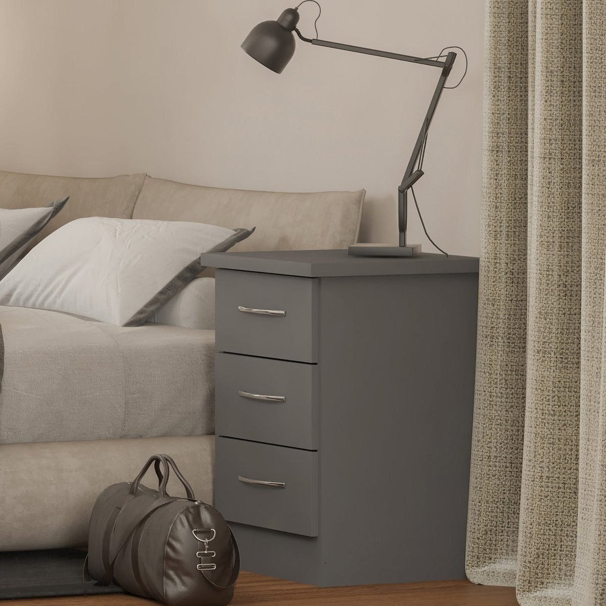 Nevada 3 Drawer Bedside - 3D Effect Grey