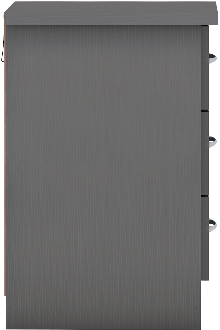 Nevada 3 Drawer Bedside - 3D Effect Grey