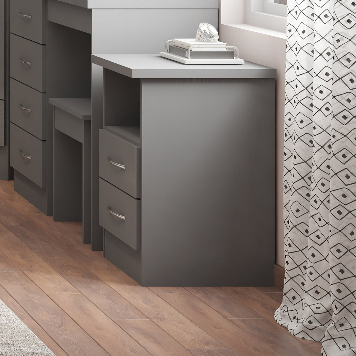 Nevada 2 Drawer Bedside - 3D Effect Grey