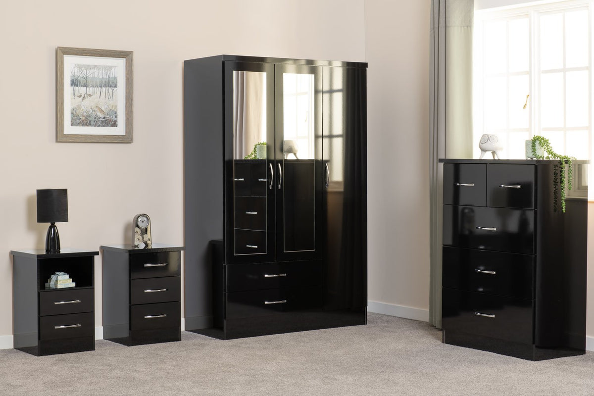 Nevada 2 Drawer Bedside - Black Gloss