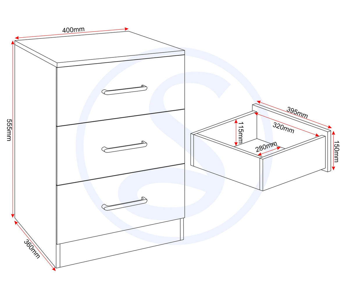 Dakota 3 Drawer Bedside - Oak Effect